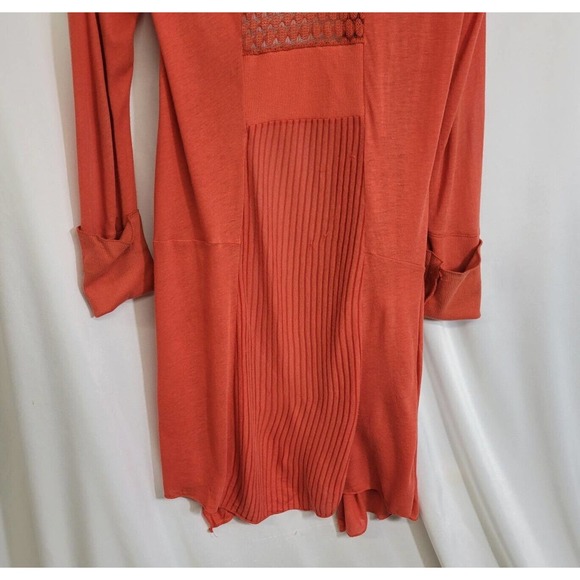 TINY Anthropologie Orange Coral Crochet Boho Lightweight Cardigan Sweater Medium - Picture 6 of 10